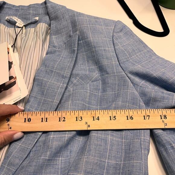 NWT Veronica Beard Blue Plaid Linen Cutaway Dickey Jacket Gold Buttons S… - Picture 10 of 13